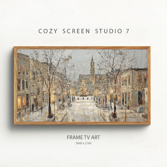 Vintage Christmas Town Street Winter Lights Frame TV Art Poster