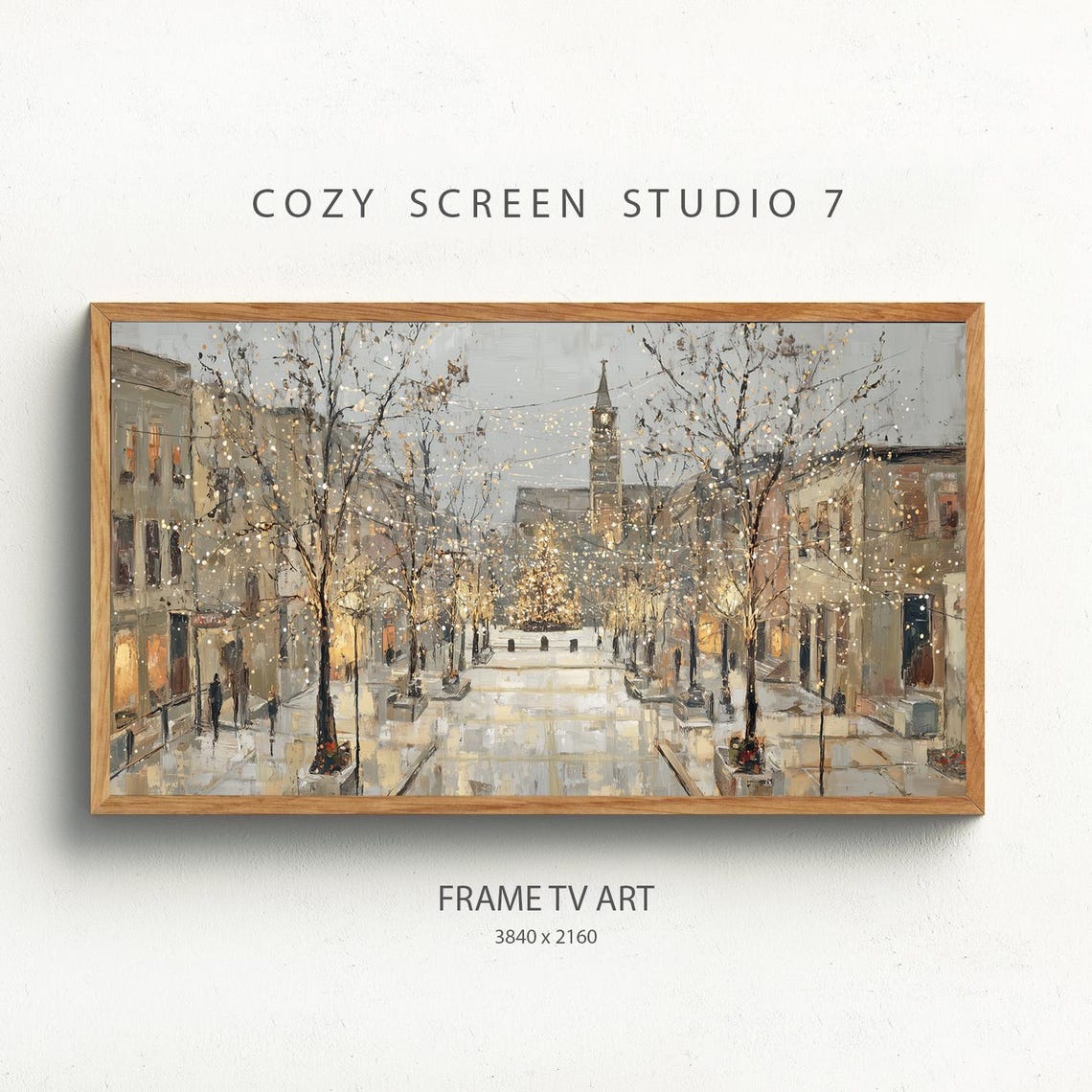 Vintage Christmas Town Samsung Frame Tv Art Winter City Painting