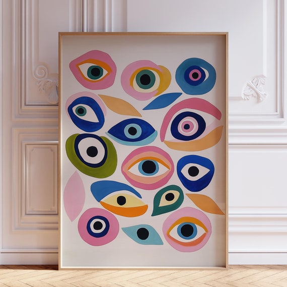 Abstract Evil Eye Wall Art Print Poster Watercolor Greek