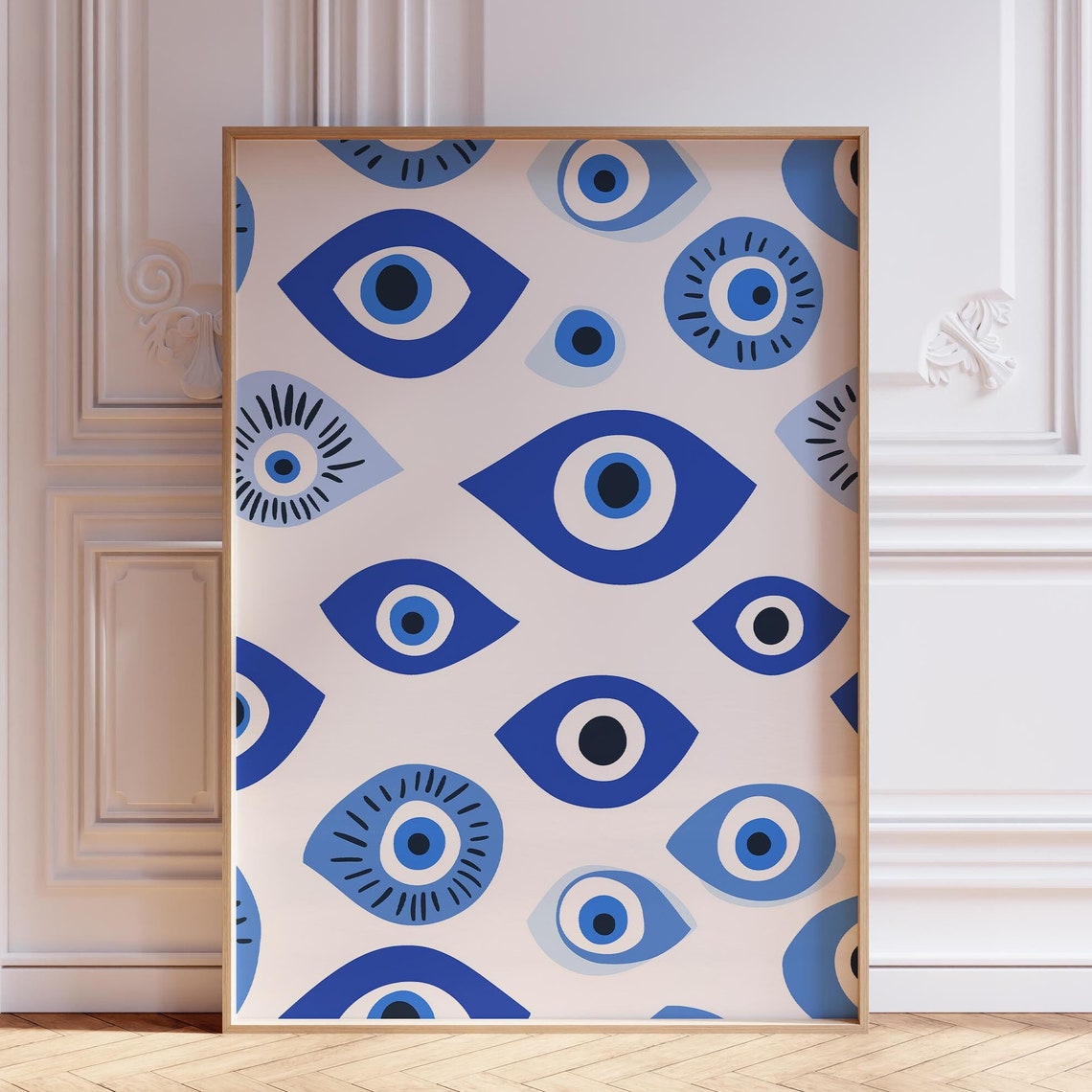 Navy Blue Evil Eye Wall Art Print Trendy Poster Watercolor Abstract Greek