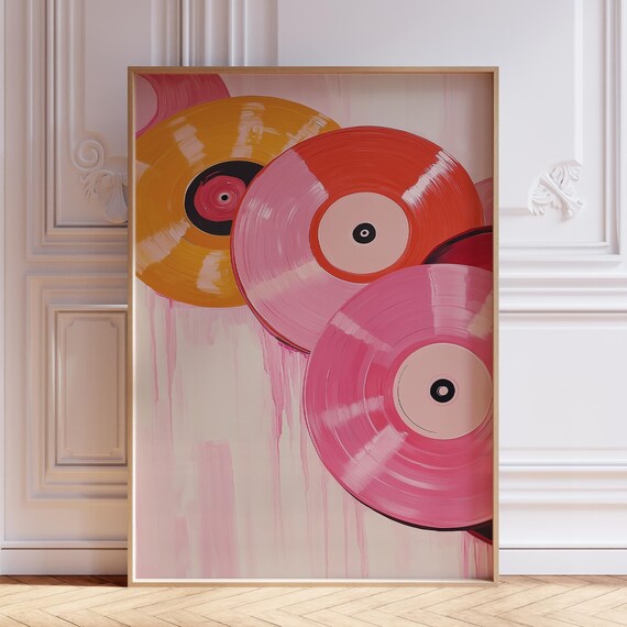 Pink Vinyl Record Retro Print, Vintage Music Art