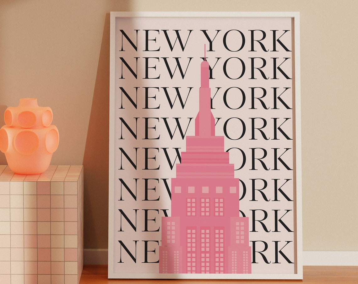 New York City Travel Printcute Trendy Wall Artpink Nyc Travel Exhibition Printdigital Art Downloadpreppy Nyc Postertrendy New York Art