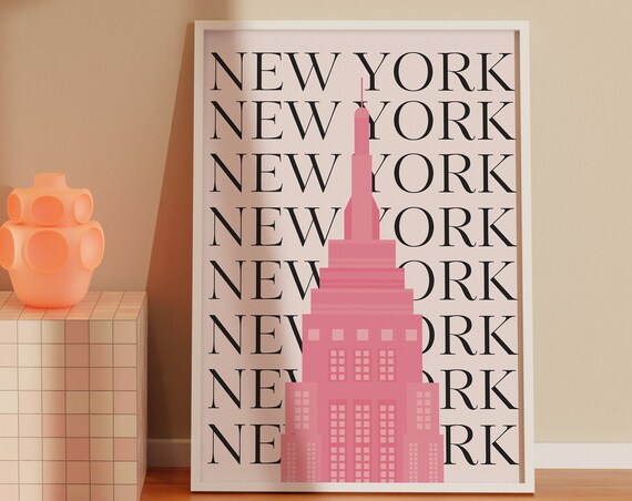 New York City Travel Printcute Trendy Wall Artpink Nyc Travel Exhibition Printdigital Art Downloadpreppy Nyc Postertrendy New York Art
