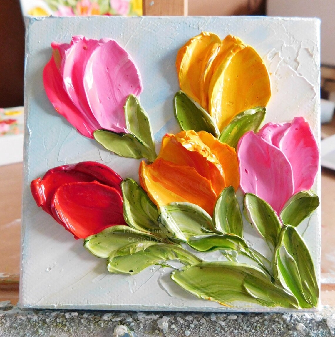 Custom Bright Tulip Impasto Oil Painting Print - Image 2