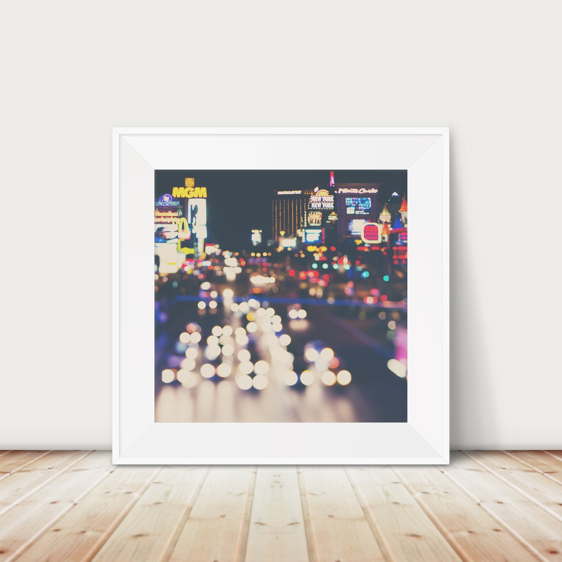 Las Vegas Strip at Night with Bright Neon Lights Photography Print