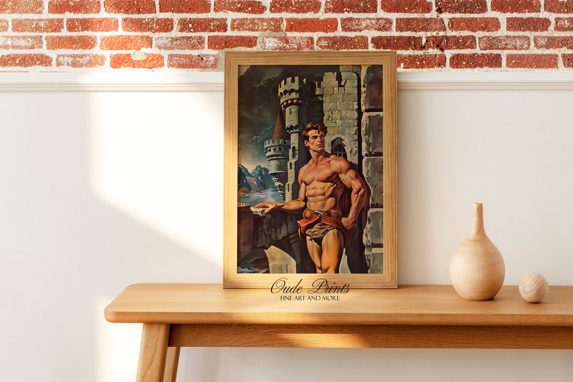 Shirtless Muscular Hero by Medieval Castle Vintage Pulp Art Poster - Image 2