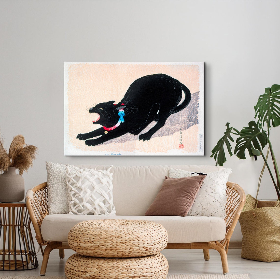 Takahashi Hiroaki Hissing Black Cat Vintage Japanese Woodblock Poster - Image 4