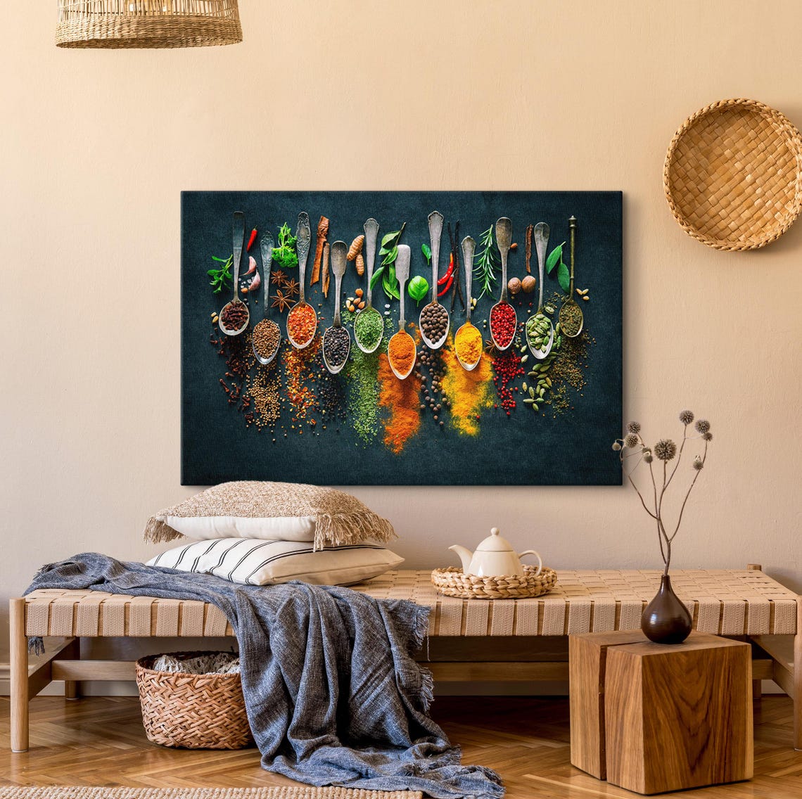 Colorful Spices In Silver Spoons Rustic Kitchen Decor Art Poster - Image 4