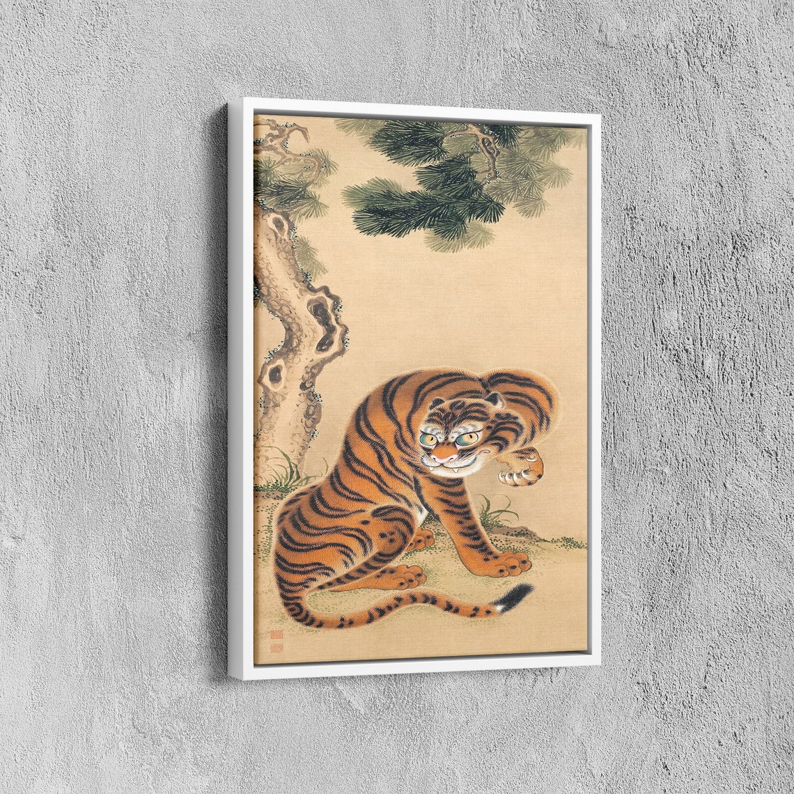 Japanese Tiger Cleaning Paw Beneath Pine Tree Vintage Style Poster - Image 6