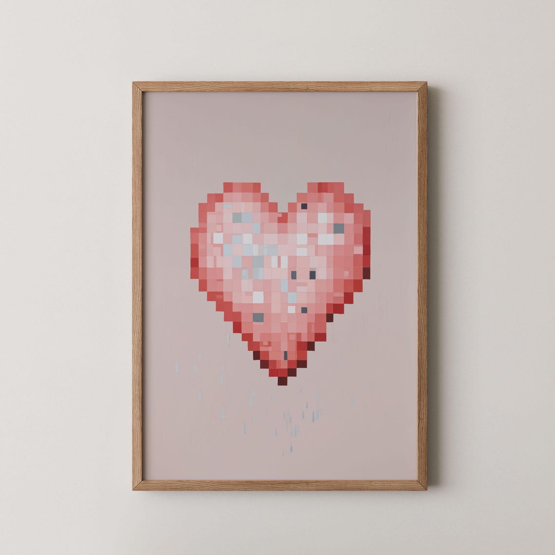 Pixel Art Pink Heart Retro Video Game Couples Valentine Art Poster