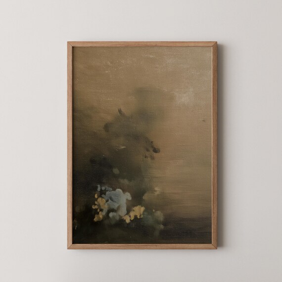 Dark Green Abstract Art Print Moody Minimalist Texture Oil Painting Wall