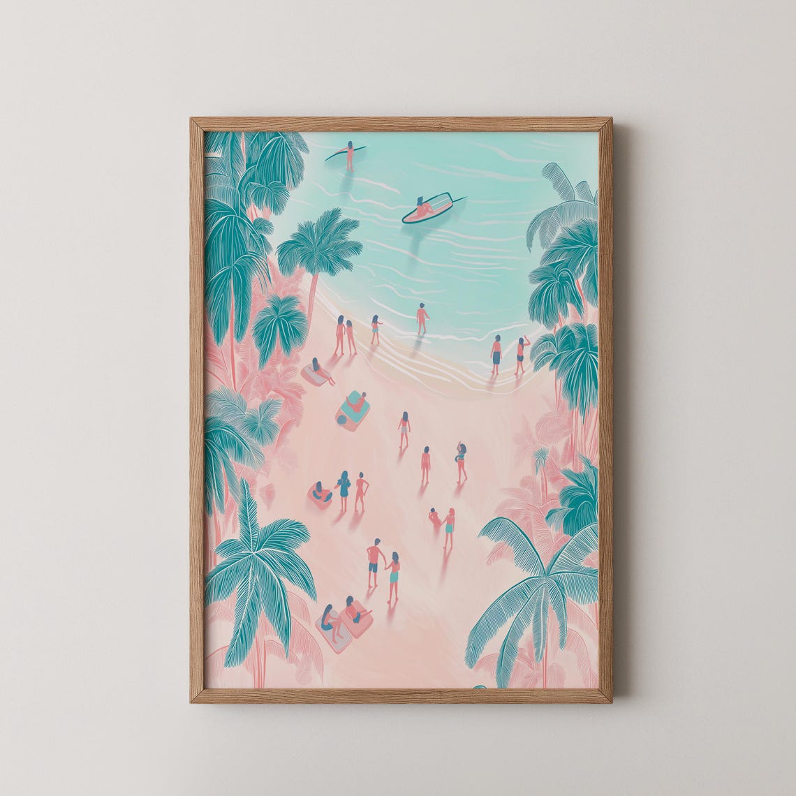 Pastel Beach Aerial Palm Trees Tropical Vacation Illustration Poster