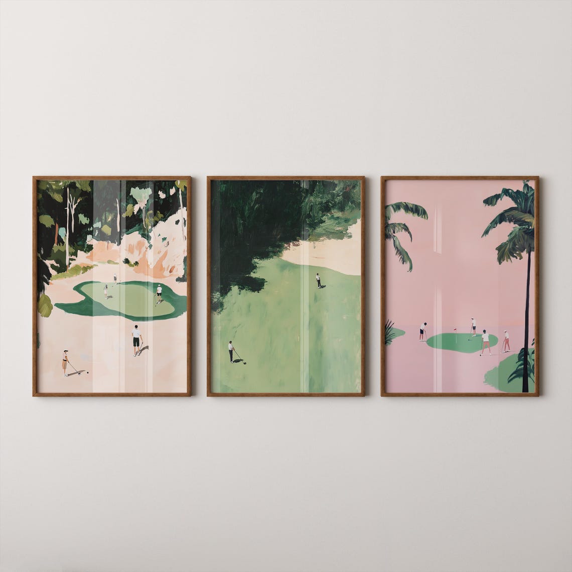 Tiny Golfer Set Of 3 Minimalist Golf Course Art Triptych Wall Art