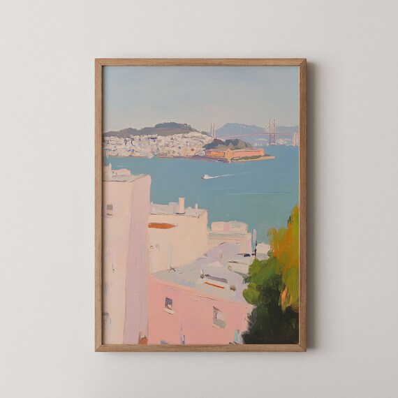 San Francisco Bay Alcatraz Island Bridge Pastel Cityscape Wall Art