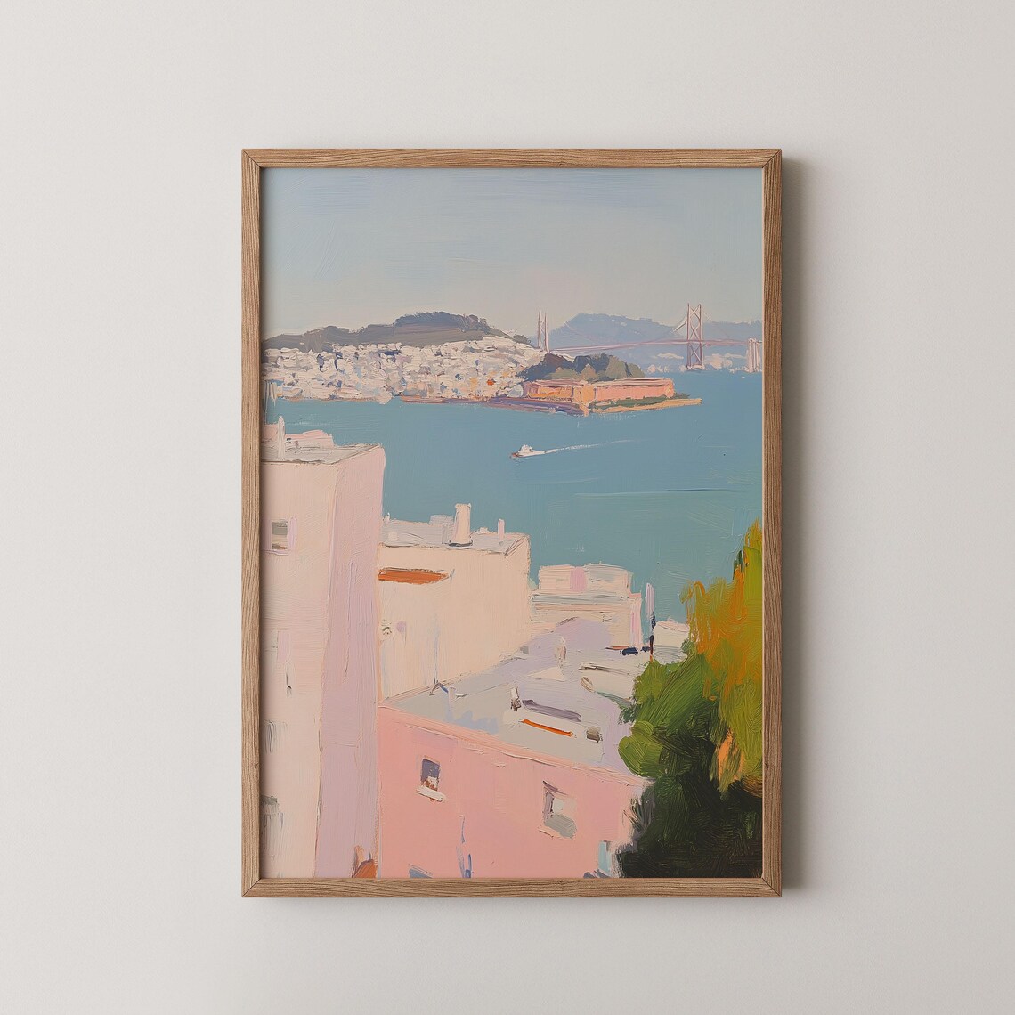 San Francisco Bay Alcatraz Island Bridge Pastel Cityscape Wall Art