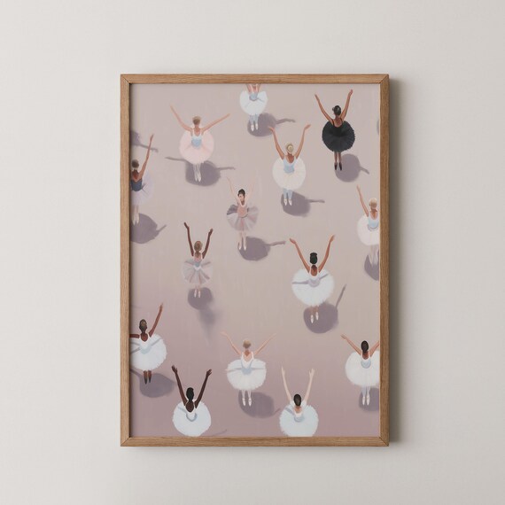 Tiny Ballerinas Print Minimalist Ballet Dancers Art Gift For Dancer Pink Little Girl Room Decor Wall