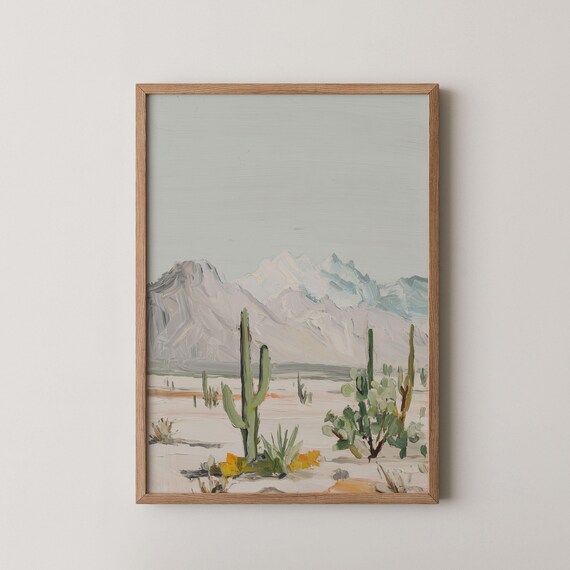 Desert Mountains Saguaro Cactus Landscape Art Print Boho Wall Decor