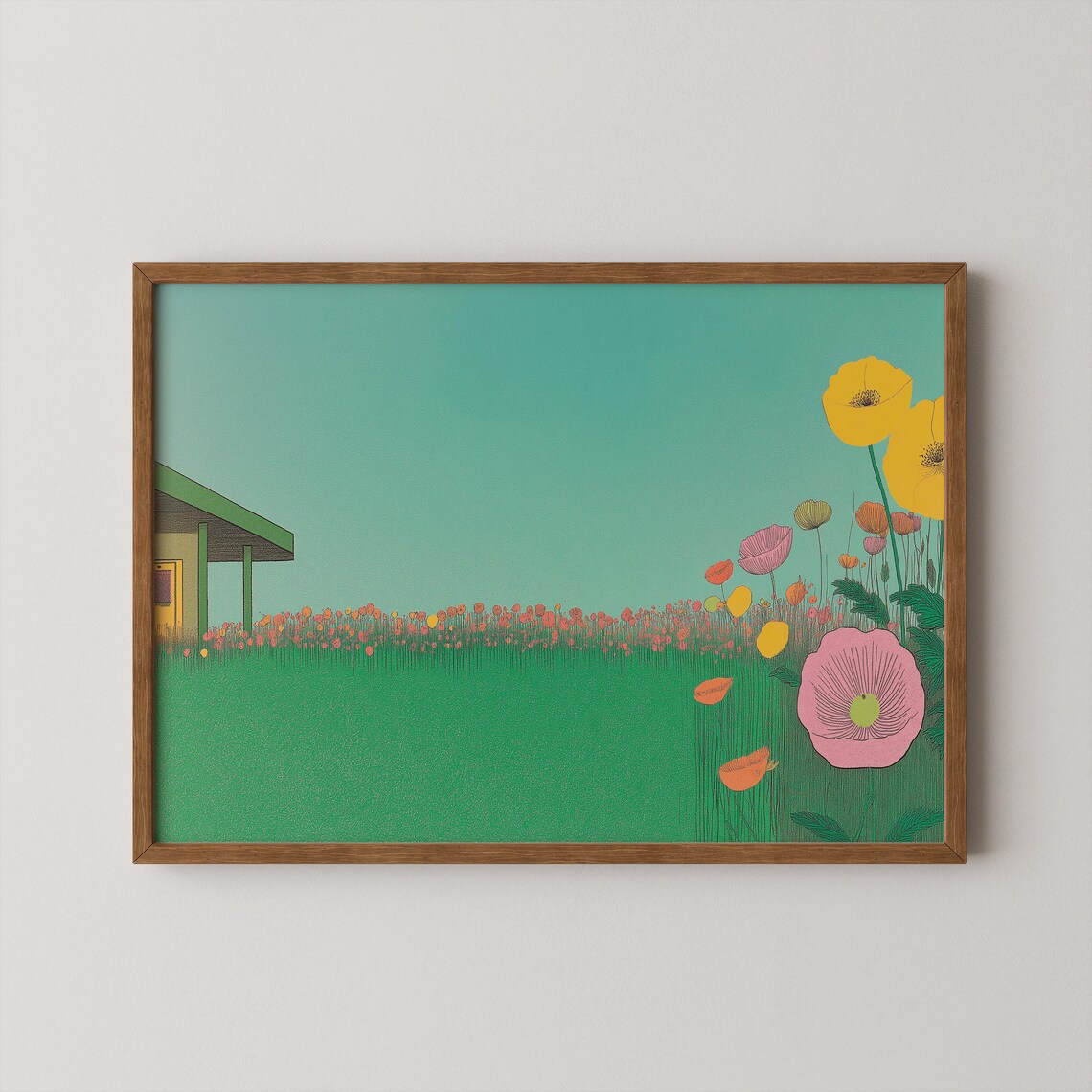 Wildflower Meadow Green Field Minimalist Horizontal Art Print