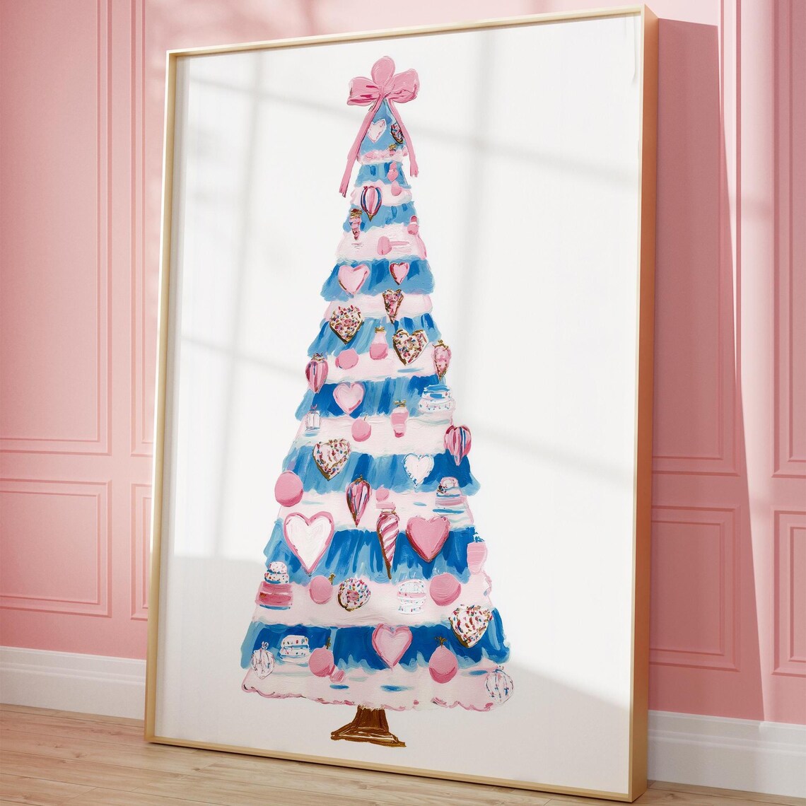 Pastel Dessert Christmas Tree Pink Blue Sweet Bakery Holiday Art Poster