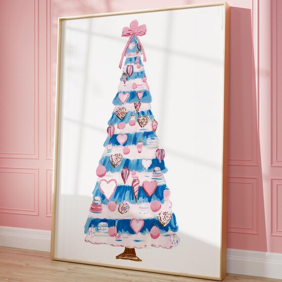 Pastel Dessert Christmas Tree Pink Blue Sweet Bakery Holiday Art Poster