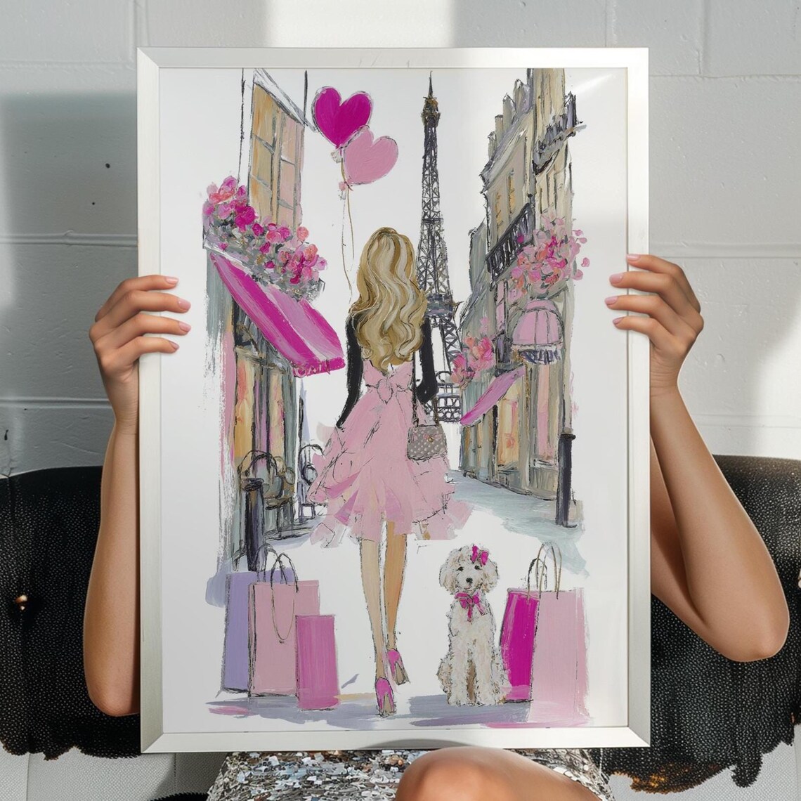 Paris Fashion Girl Art Print, Eiffel Tower Painting