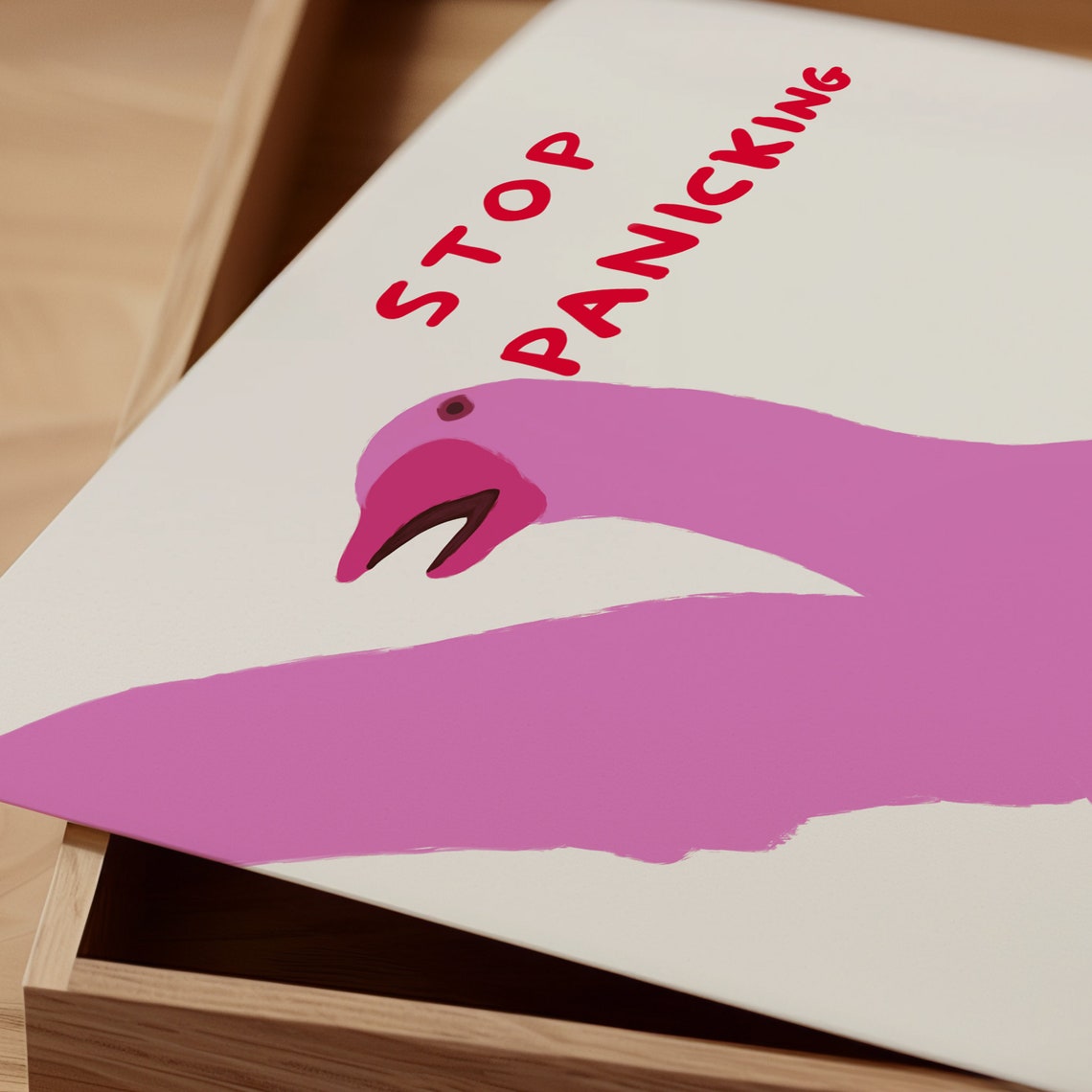 Stop Panicking Everything Will Be Fine Pink Goose Funny Poster - Image 2
