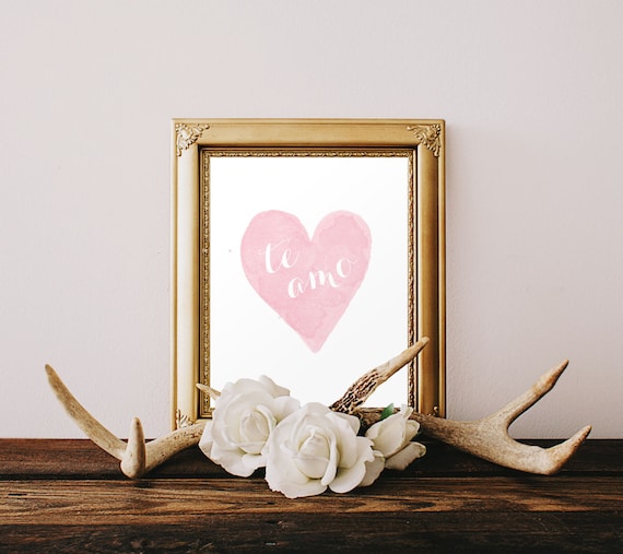 Te Amo Spanish Nursery Print I Love You Wall Decor Pink Heart Girl Art Any Size