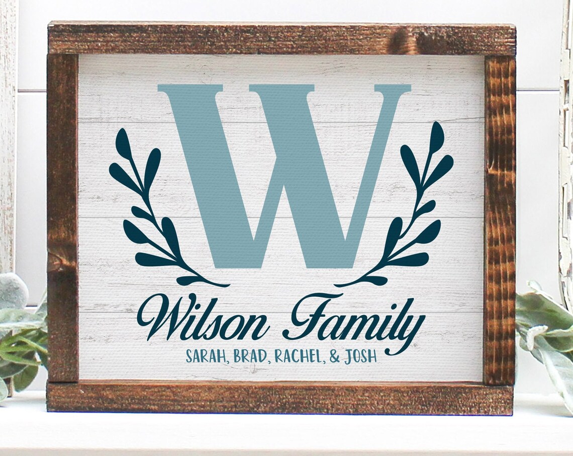 Personalized Family Initial Framed Print Wood Textured Print Family Wall Decor Multiple Background Stain Options