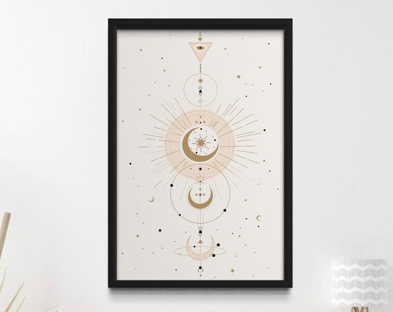 Boho Celestial Sun and Moon Gold Stars Spiritual Boho Chic Poster