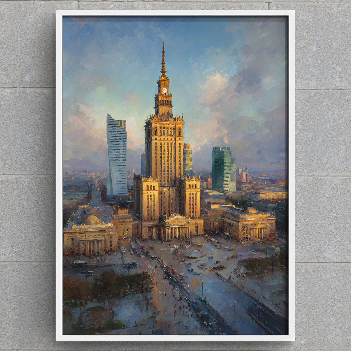 Warsaw Palace Of Culture Art Print Poland Cityscape Modern European Wall Decor Oil Painting Style