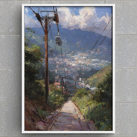 Caracas Cable Car Art Print Venezuela Cityscape Wall Decor Mountain View Painting Instant South America Travel