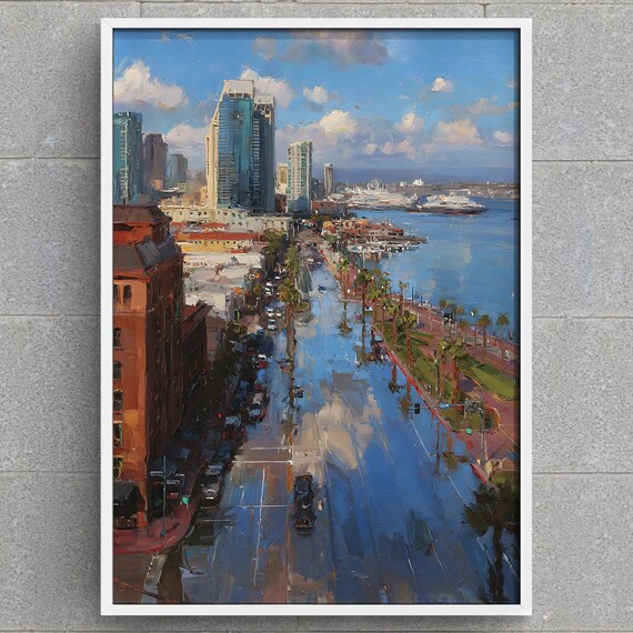 San Diego Cityscape Art Print Coast Painting Waterfront Wall Modern Urban Decor Downtown Views