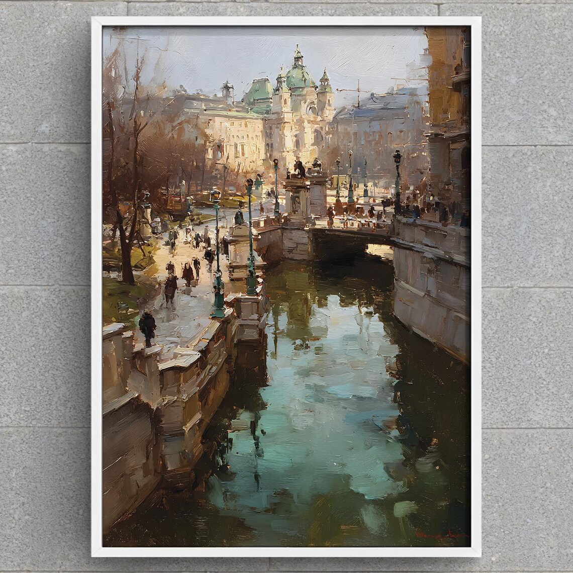 Vienna Canal Bridge Grand Domed Architecture Oil Painting Print