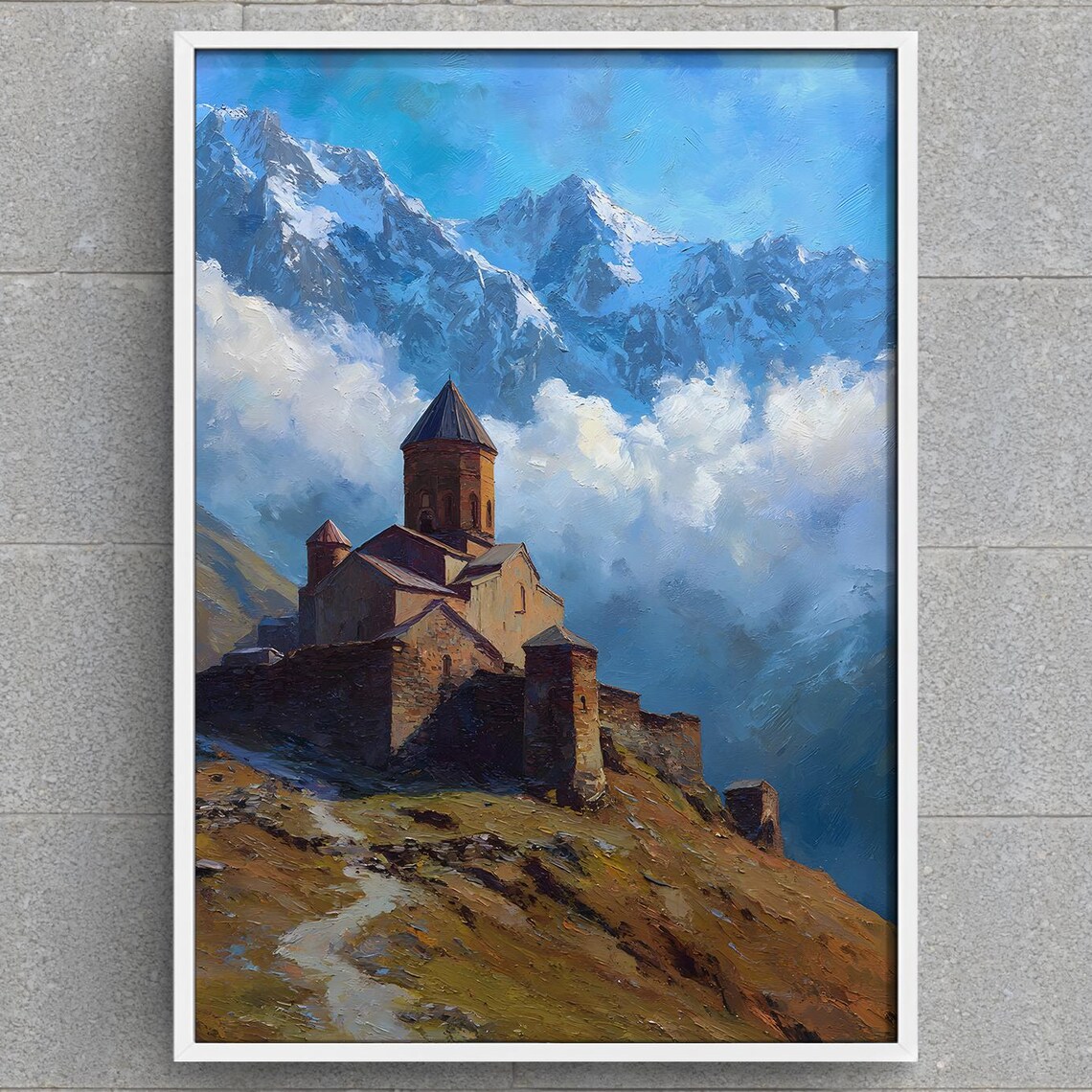 Georgia Caucasus Mountain Monastery Snow Peak Travel Art Print