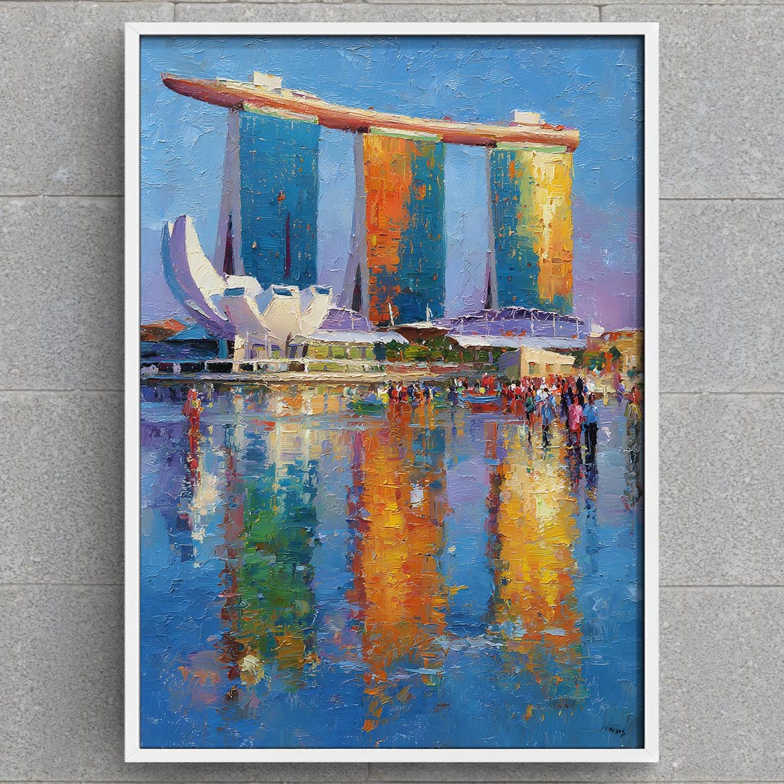 Singapore Marina Bay Sands Three Towers Bay Reflection Painting Poster