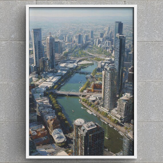 Melbourne Australia Skyline Aerial Yarra River Cityscape Art Poster