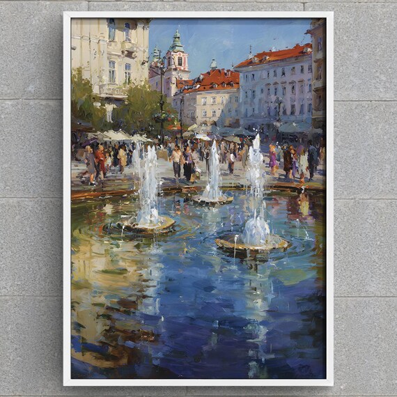 Ban Jelai Square Art Print Zagreb Cityscape Wall Decor Croatia Travel Painting Europe Landmark Instant