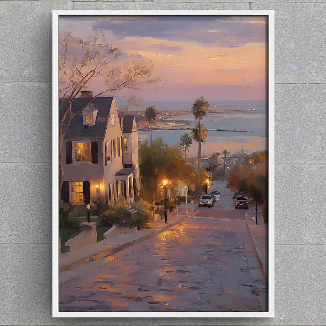 Cape Cod Sunset Street Scene Coastal Houses New England Wall Art