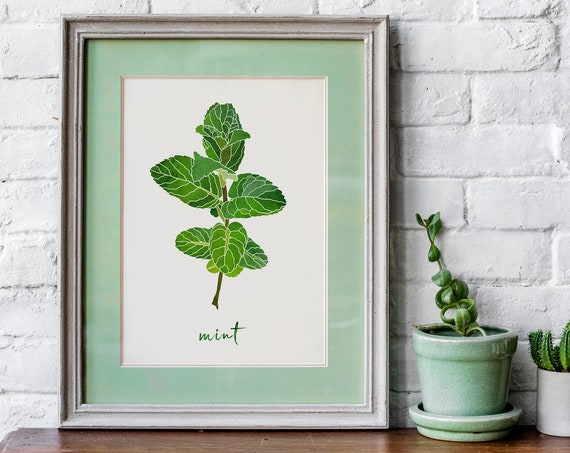 Mint Herb Kitchen Decor Watercolor Print Food Wall Art Herbal Home Gift For Her
