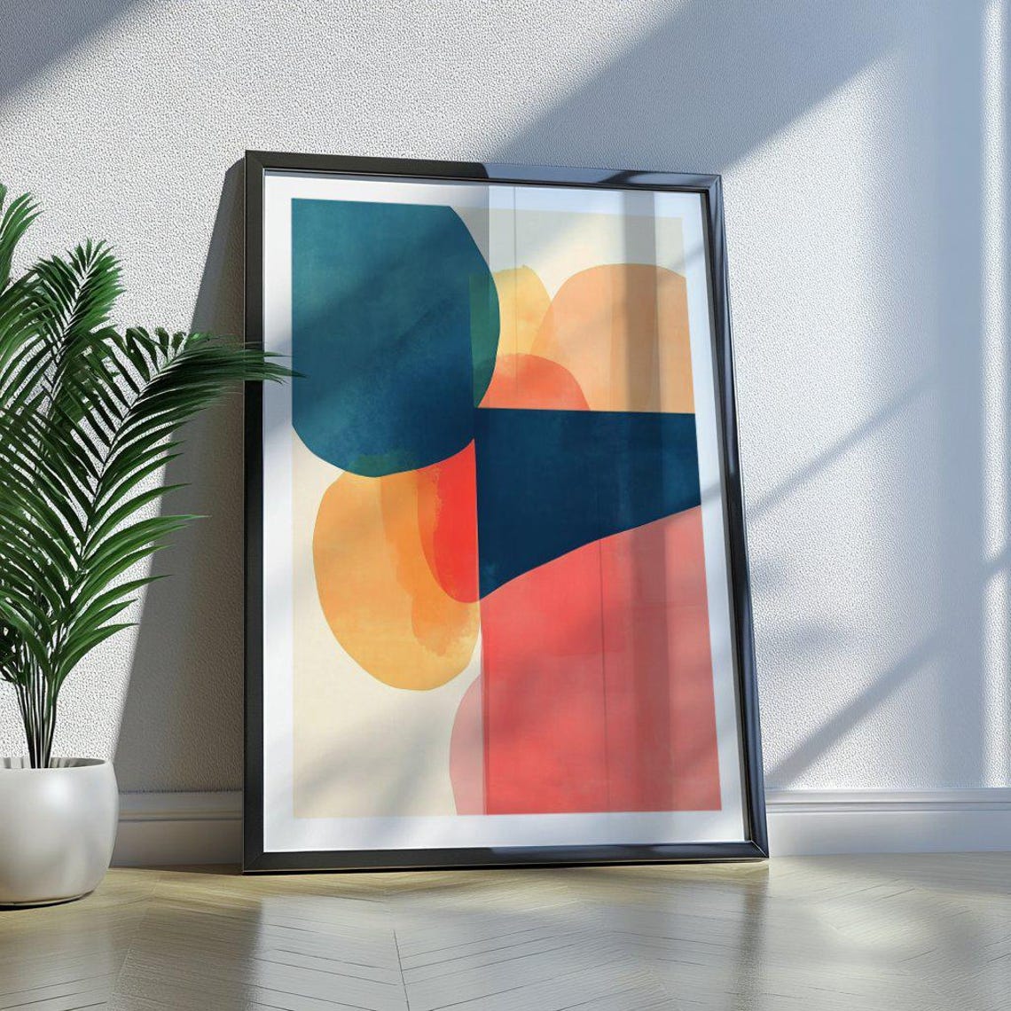 Teal Navy and Orange Watercolor Block Abstract Modern Poster - Image 3