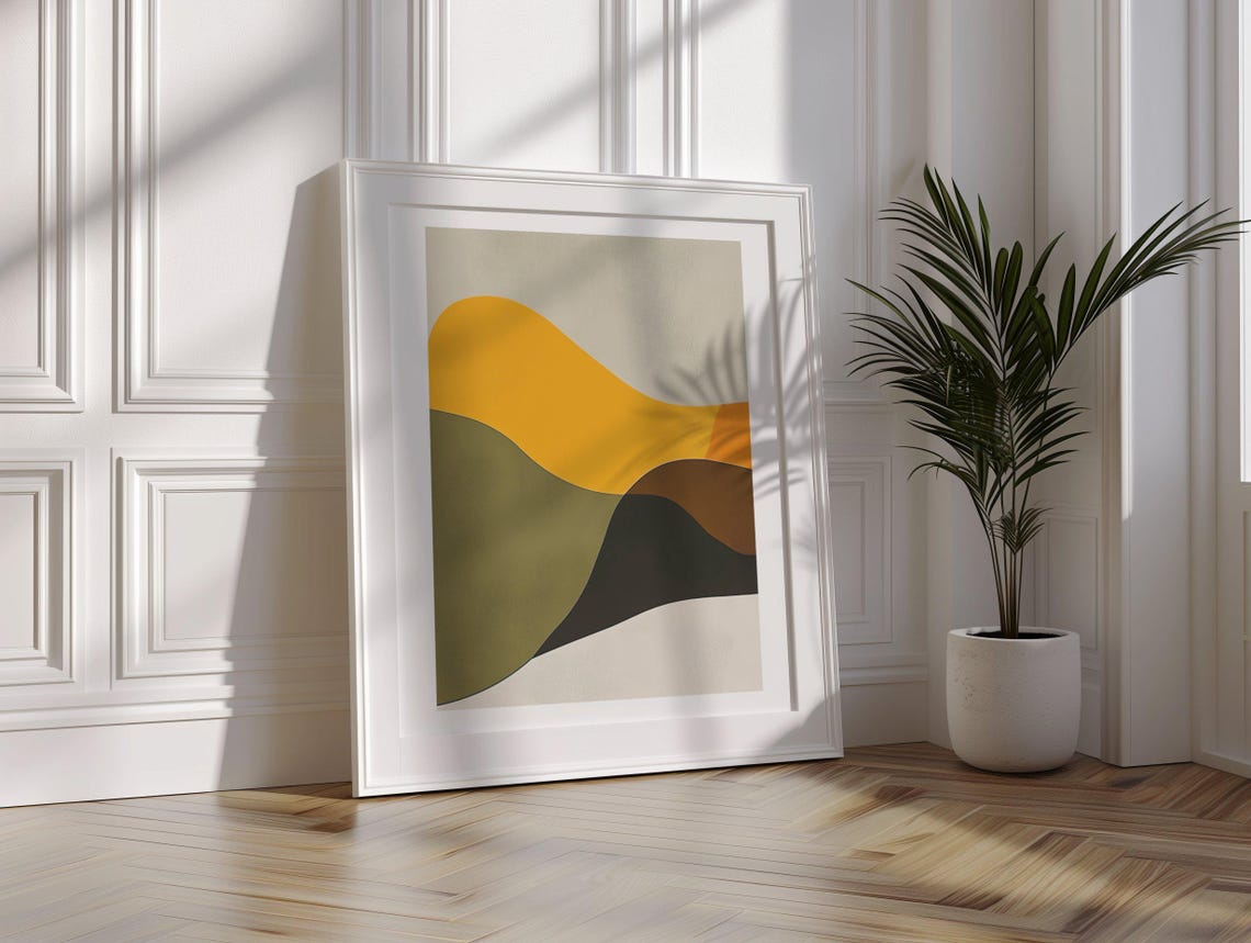 Golden Mustard Sun Rolling Hills Abstract Landscape Modern Poster - Image 2