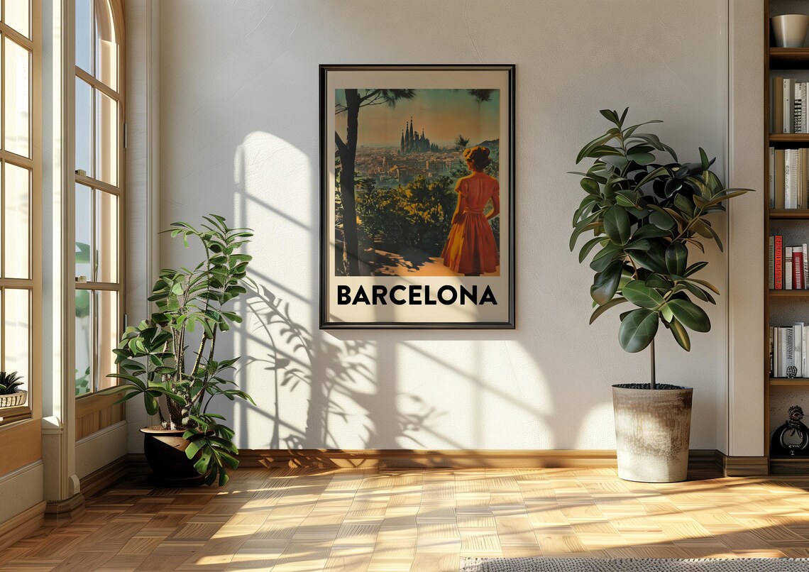 Vintage Barcelona Travel Poster Sagrada Familia Overlook Spain - Image 2