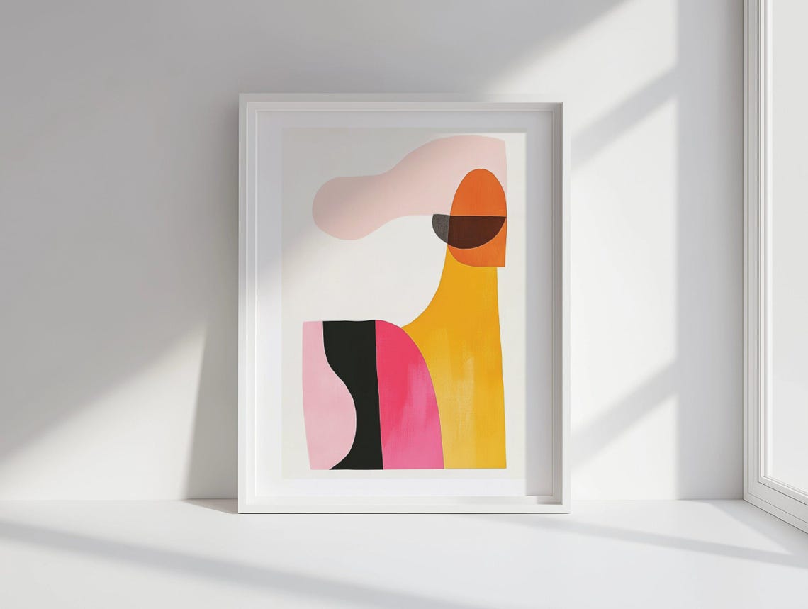 Colorful Mustard Pink and Black Bold Block Abstract Modern Poster - Image 2