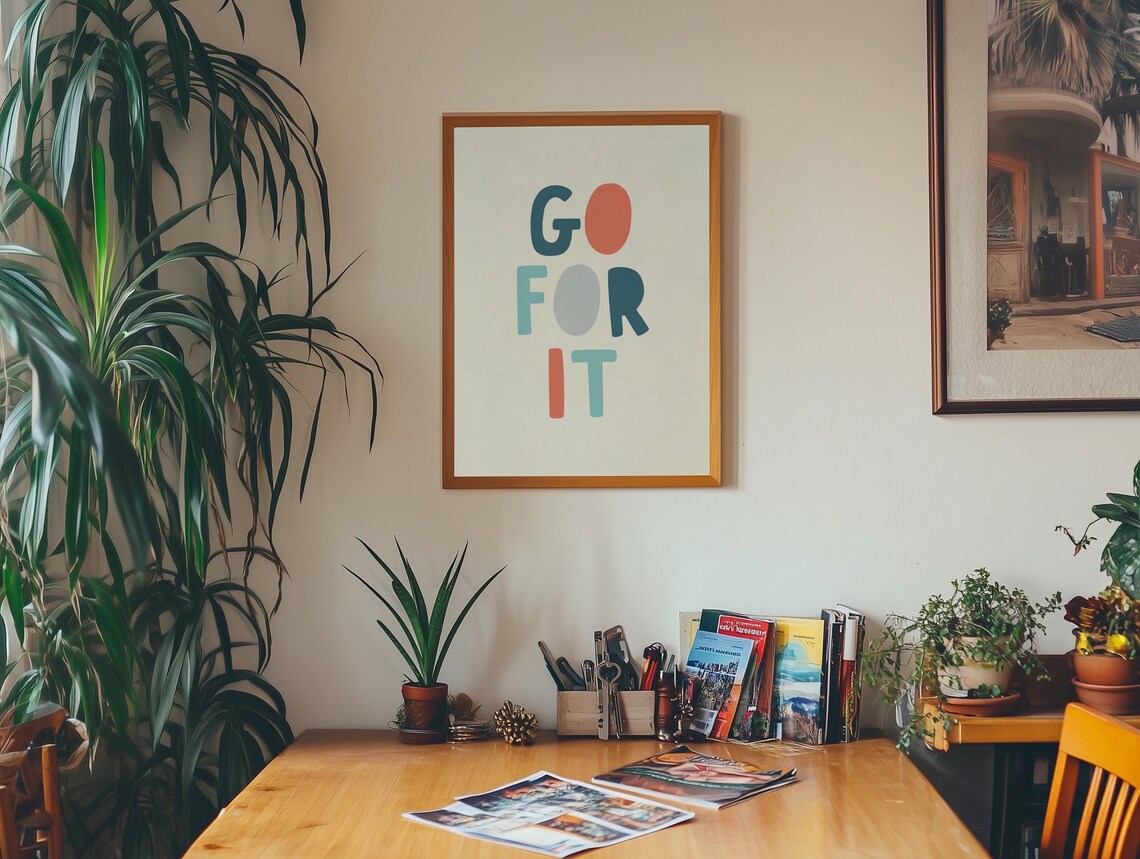 Go For It Teal and Coral Hand Lettered Motivational Quote Poster - Image 2