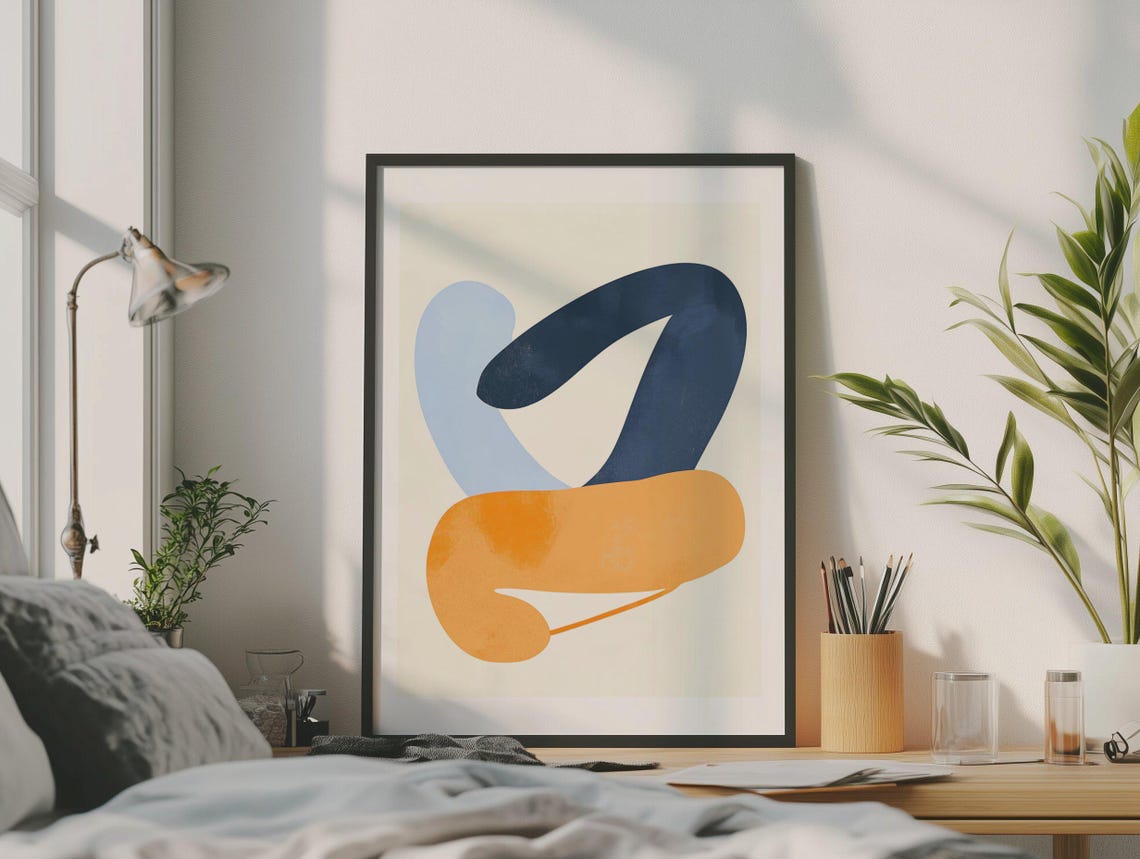 Bold Navy Orange Abstract Brush Shapes Modern Minimalist Poster - Image 4
