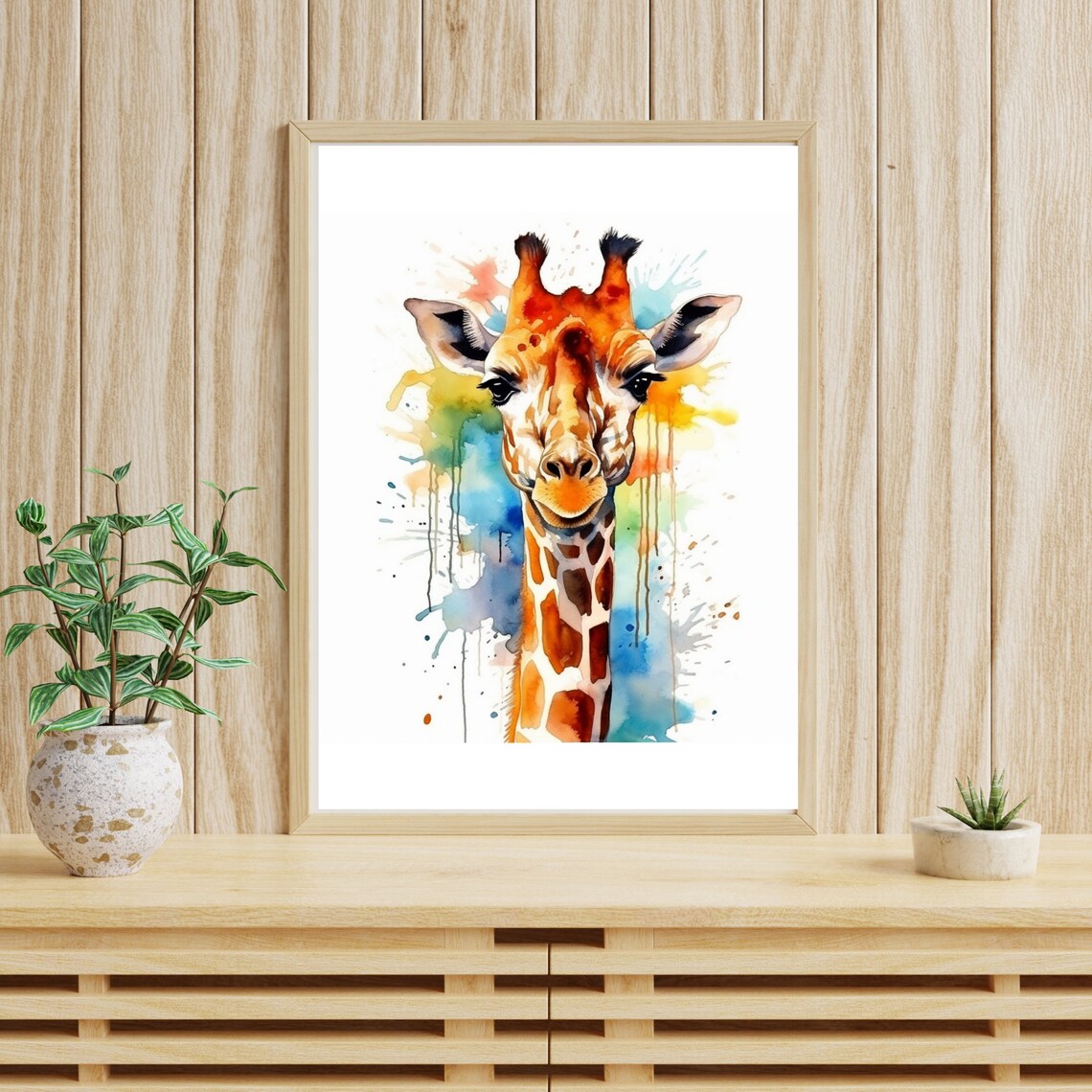 Giraffe Close Up Watercolor Portrait Paint Splash Nursery Print - Image 3