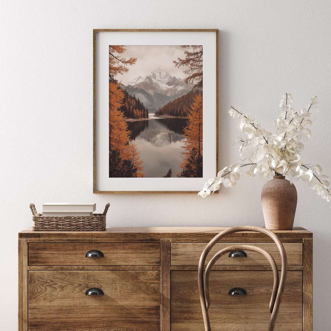 Snowy Peak Reflected in Alpine Lake with Golden Larches Poster - Image 3