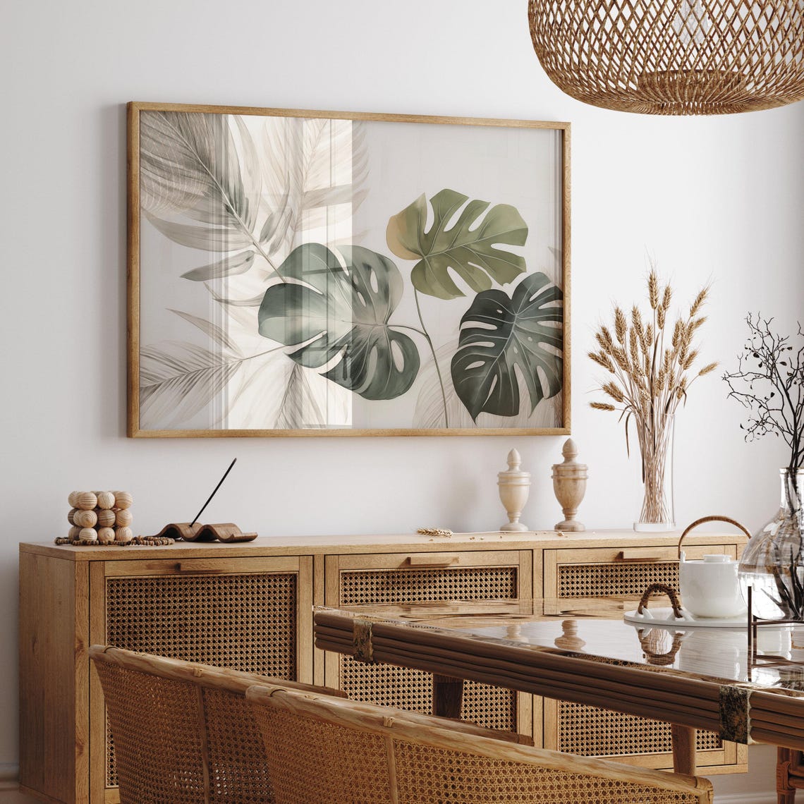 Sage Green Monstera Leaves Botanical Watercolor Tropical Poster - Image 3