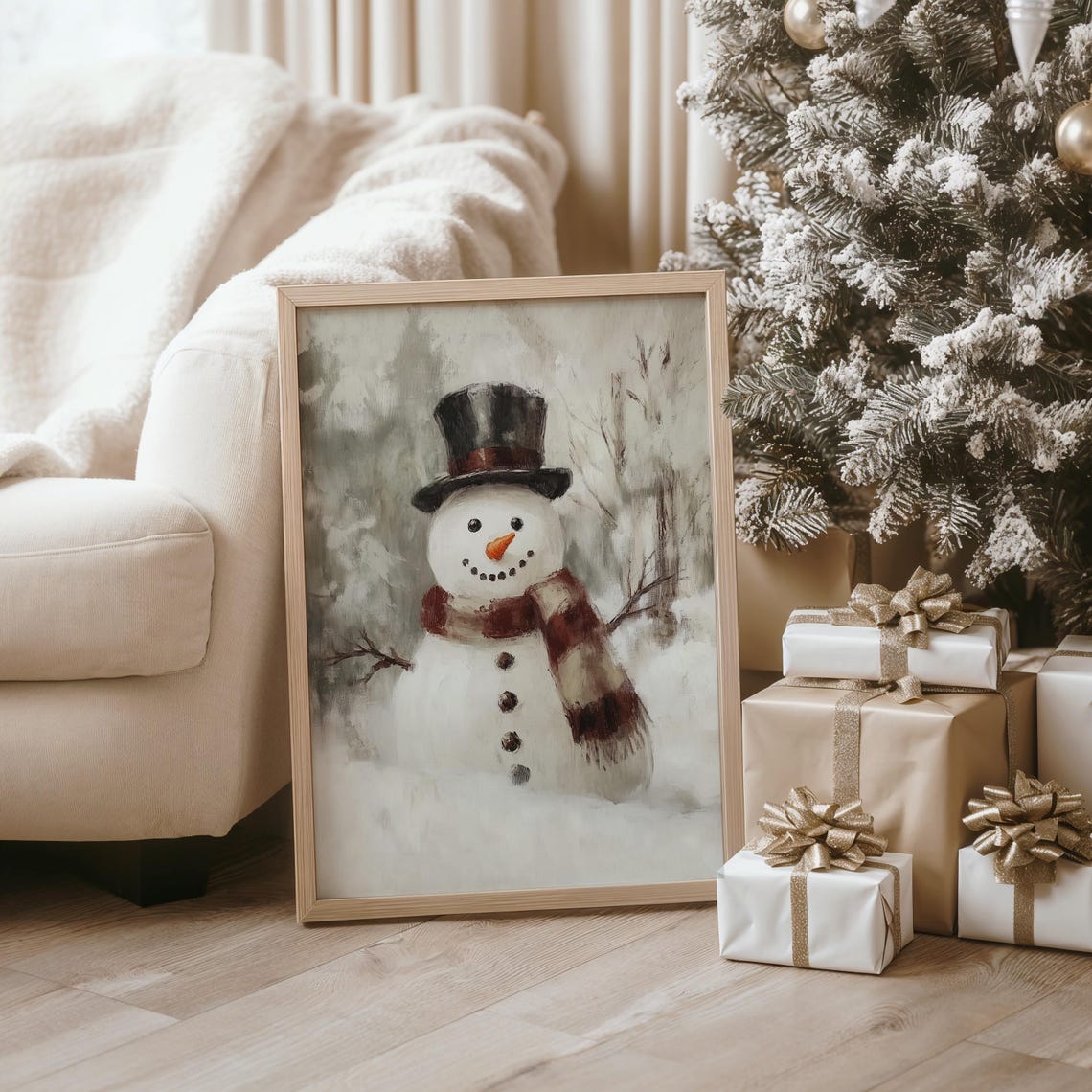 Cheerful Snowman Wearing A Top Hat And Plaid Scarf Winter Poster - Image 3