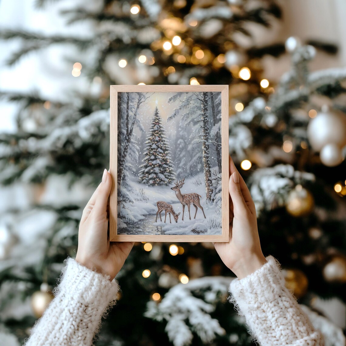 Christmas Tree Oil Painting Winter Landscape Wall Art Farmhouse Oil Painting Christmas Tree Artwork Holiday Decor Xmas Wall Art - Image 4